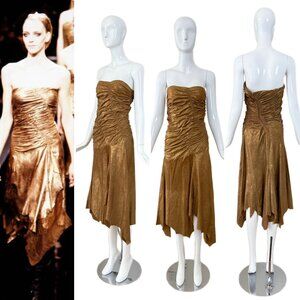 DONNA KARAN 2001 Vintage Runway Gold Leather Dress